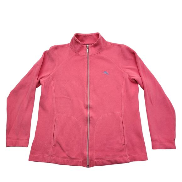 Tommy Bahama Jacket Women's Large Pink Full Zip Mock Neck Long Sleeve Stretch - Picture 1 of 7